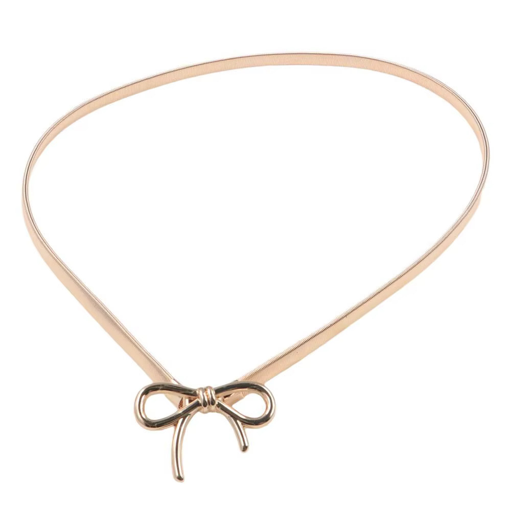 Ceinture à nœud élastique avec boucle à nœud papillon, fine, argent et or, décor de jean Y2k, chaîne