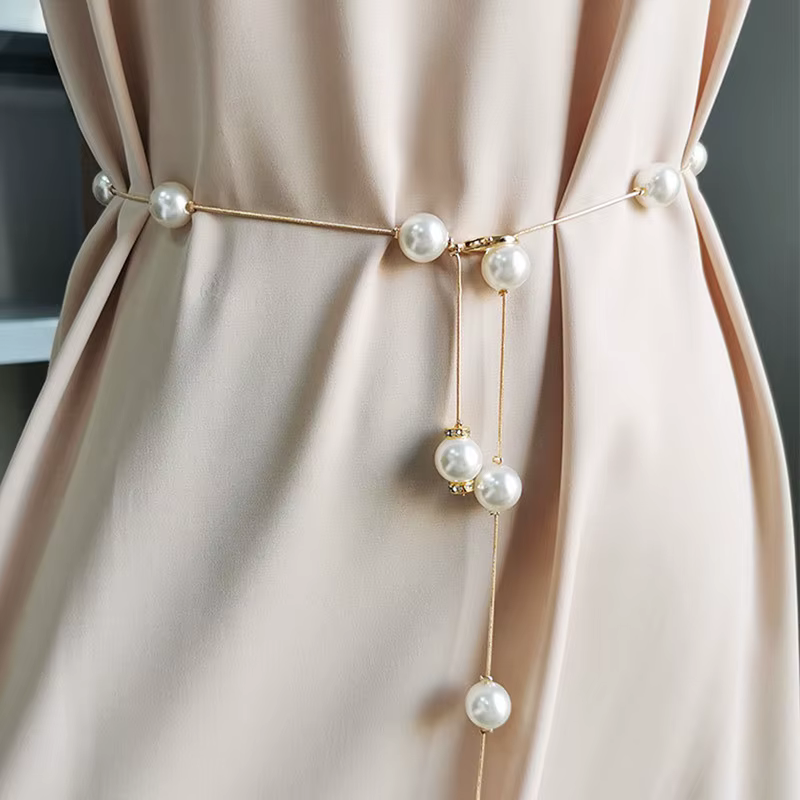Ceinture fine en métal réglable pour femme, perle élégante, ceinture simple pour femme, ceinture fin