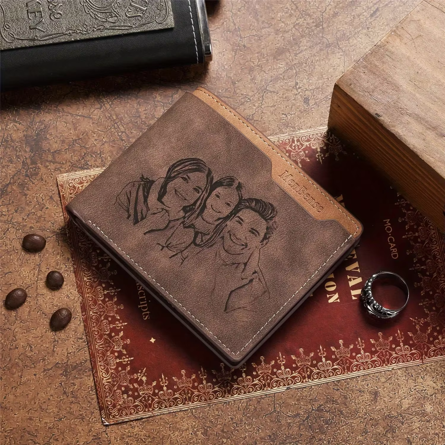 Portefeuille photo personnalisé pour hommes – Cadeau personnalisé pour papa, mari, petit ami – Fête