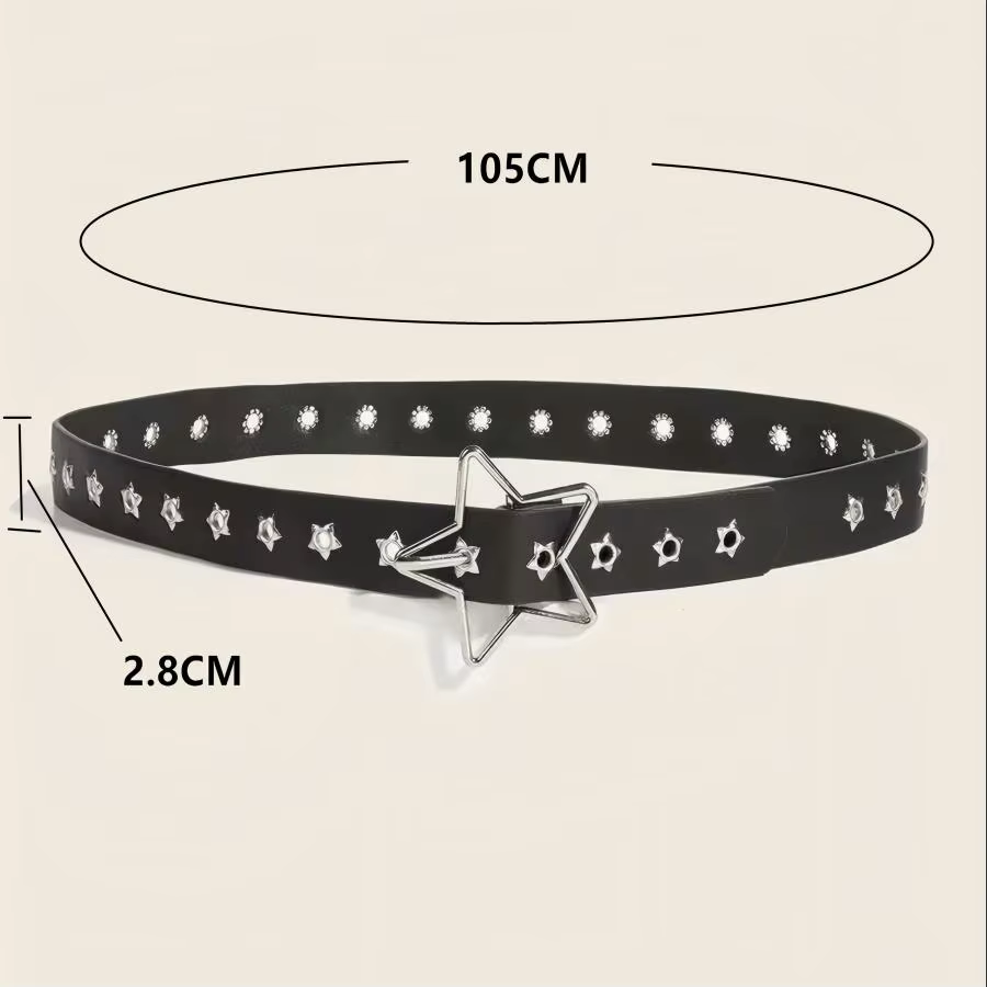 Ceinture décorative à boucle étoile de style punk avec plusieurs trous, petits yeux en forme d'étoil