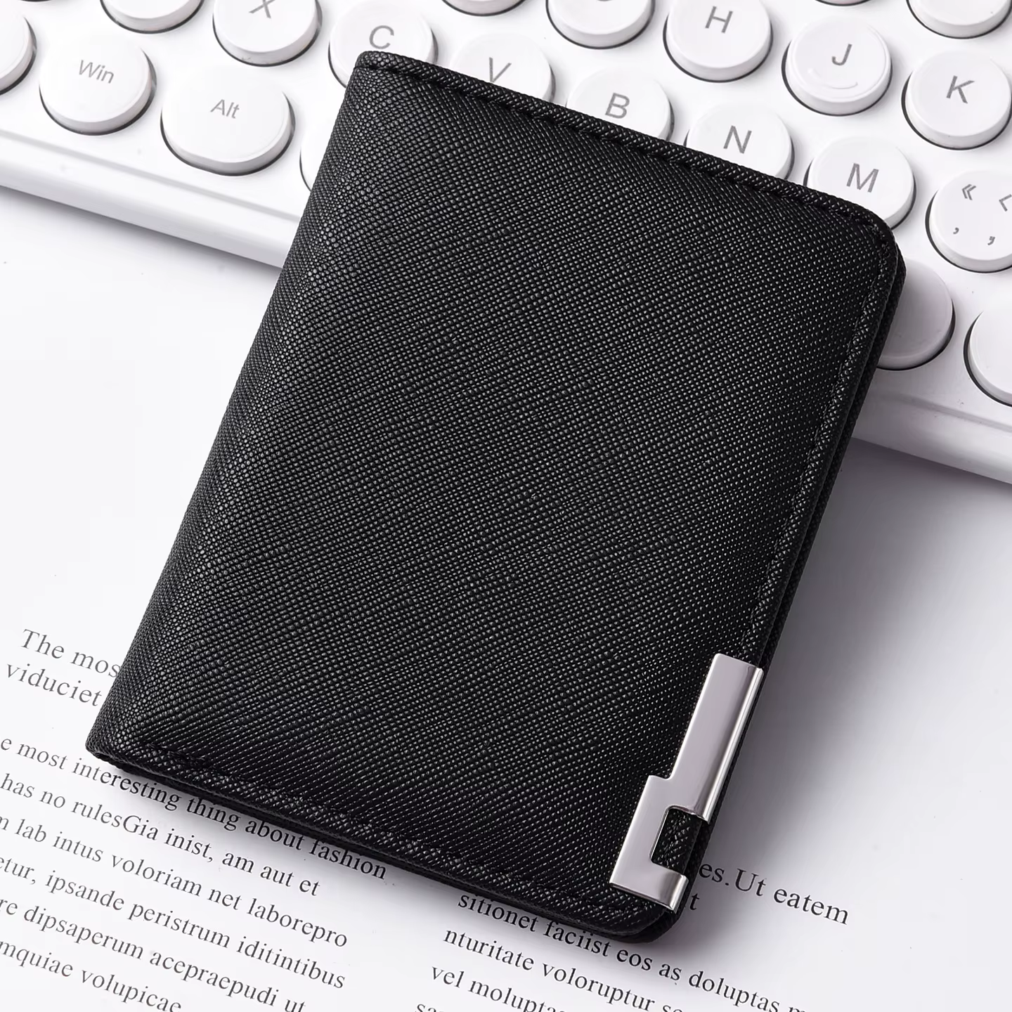 Portefeuille court en cuir pour hommes, motif croisé, fente multi-cartes, pince à billets, Style urb