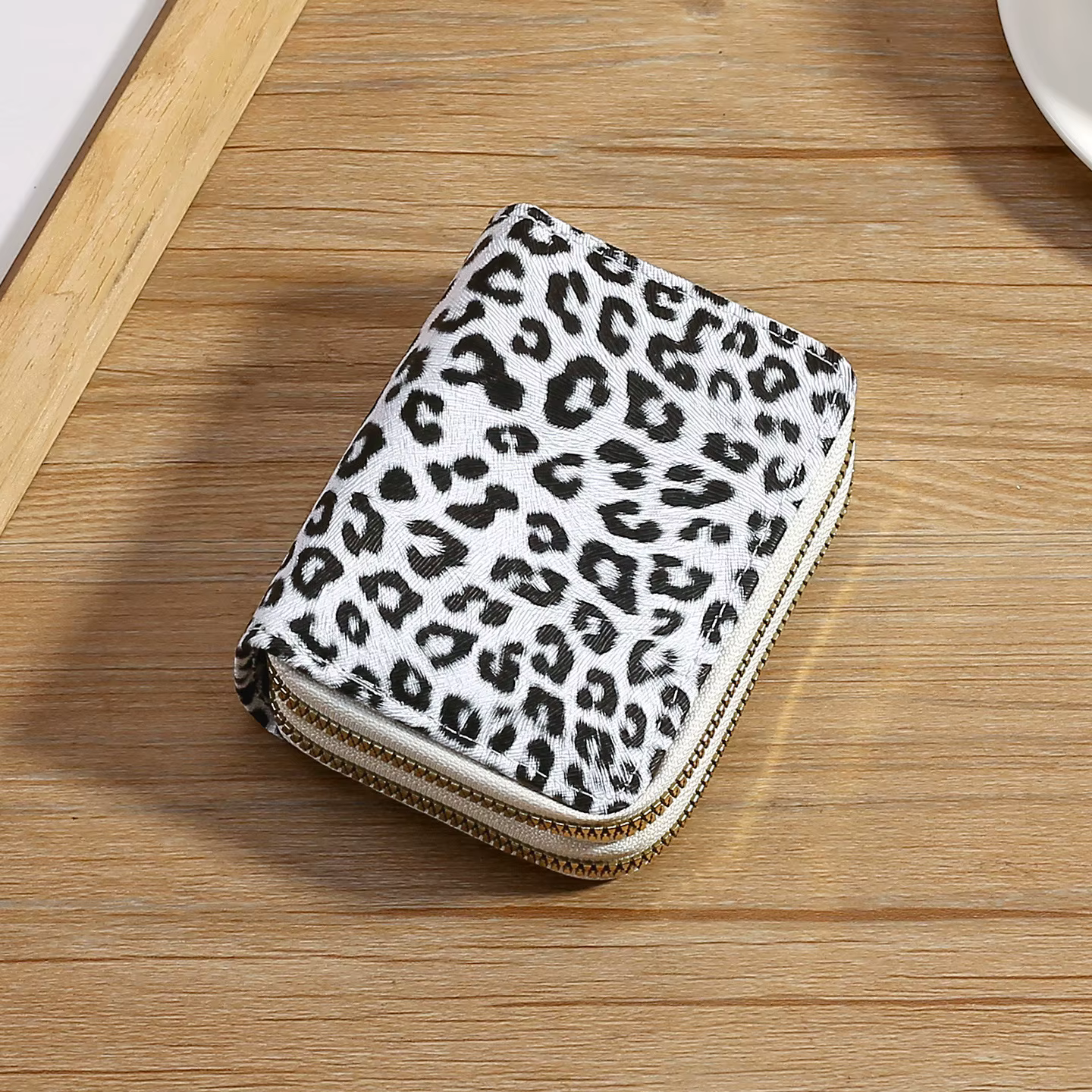 Portefeuille court imprimé léopard pour femme, porte-monnaie, pochette pour cartes à Double fermetur