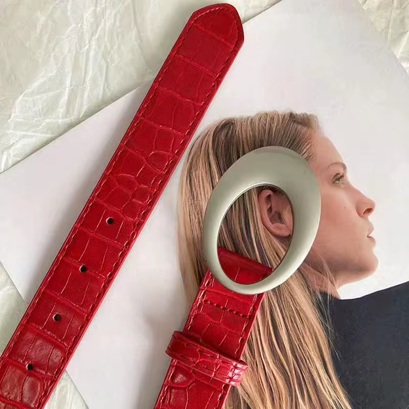 Ceinture rétro américaine Y2K pour femmes, boucle ovale, motif crocodile rouge avec jean, ceinture a