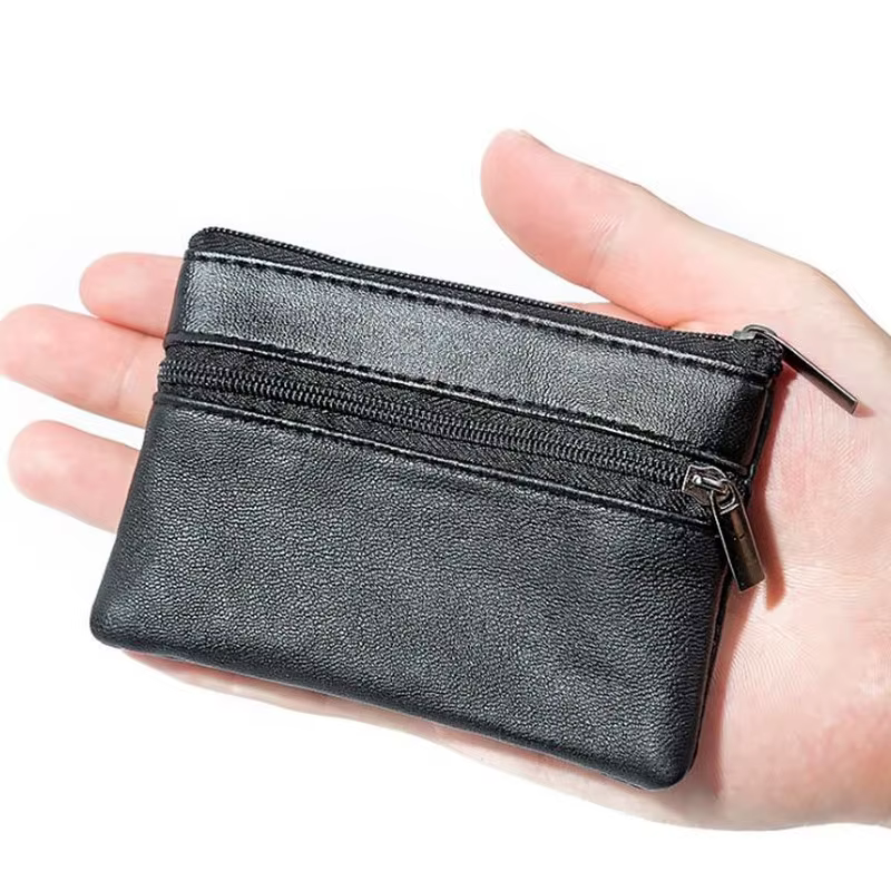 Porte-monnaie en cuir Pu noir pour hommes et femmes, Double fermeture éclair unique, multifonction,