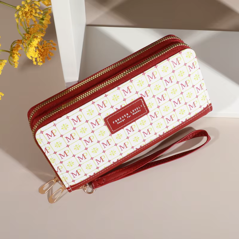 Portefeuille long en cuir PU pour femme, double couche, portefeuille multifonctionnel, grande capaci