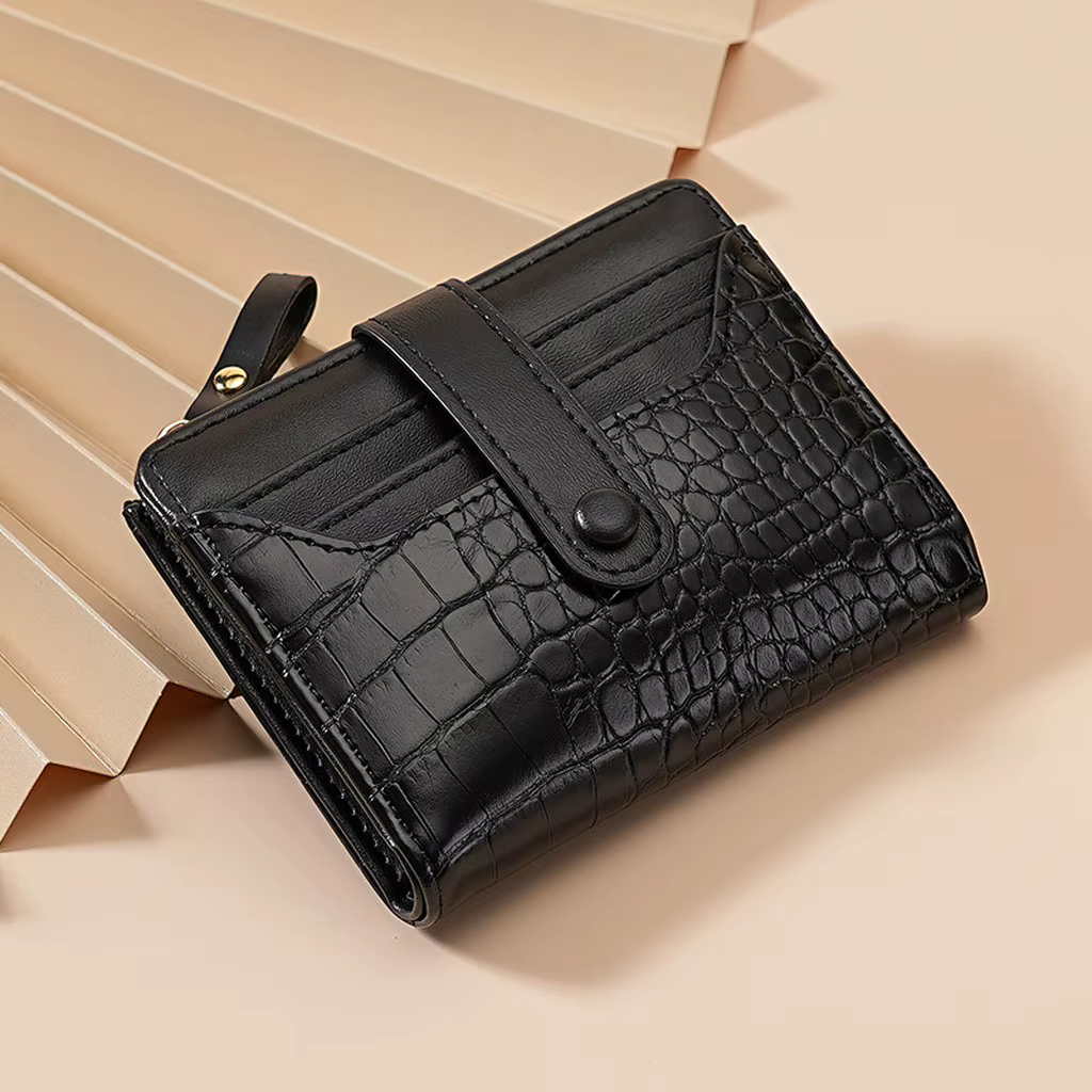Portefeuille léger à double pli en cuir PU gaufré motif crocodile, petit portefeuille gaufré pour sa