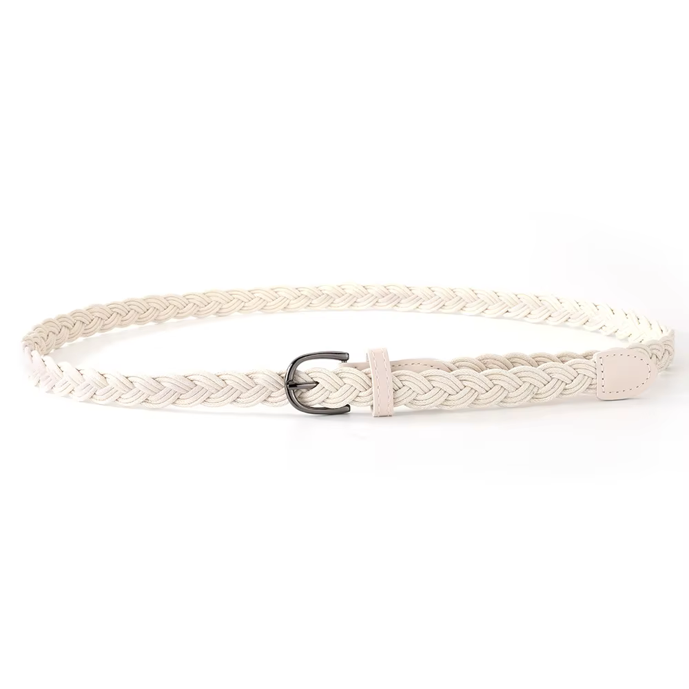 Ceinture fine tressée en corde de chanvre avec décoration de chaîne de taille, boucle noire simple, 