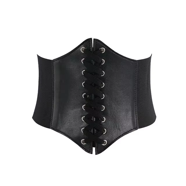 Ceinture Corset Femme Gothique en Cuir PU, Ceinture Corset Amincissante à Lacets, Ceinture Large Vin