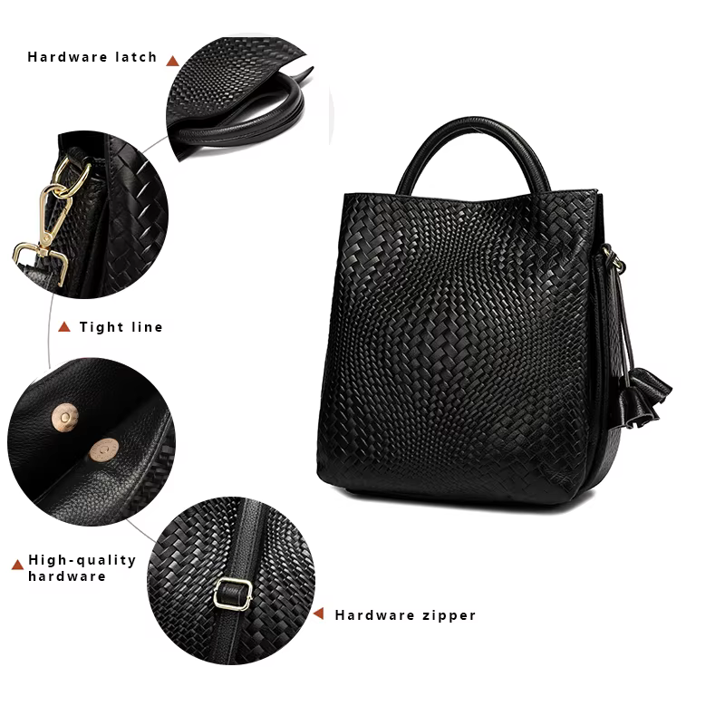 Sac à Main à Motif Tissé Noir pour Femme, Sacoche Décontractée, Polyvalente, Luxueuse, à la Mode