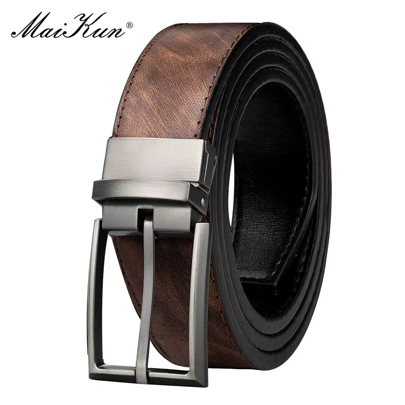 Maikun – ceinture réversible en cuir marron pour homme, accessoire de créateur pour pantalon, café
