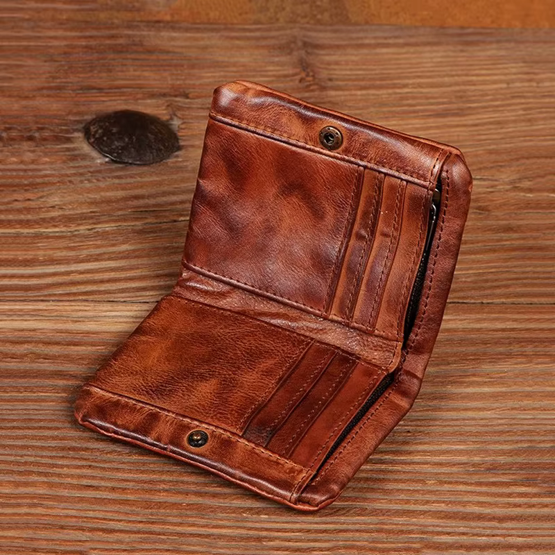 Sac à clés Original en cuir de vache, porte-monnaie court décontracté d'affaires rétro, portefeuille