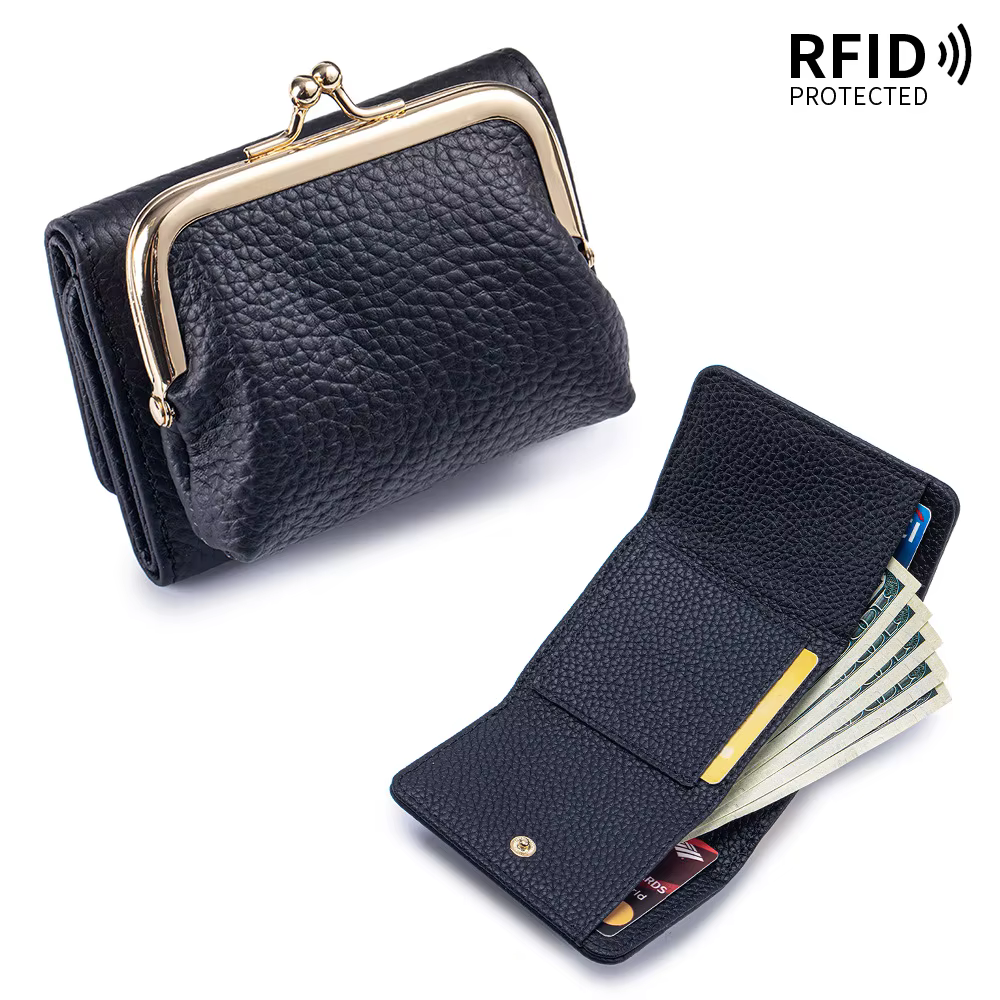 Mini portefeuille court en cuir véritable pour femmes, Design Vintage, blocage RFID, fente multi-car