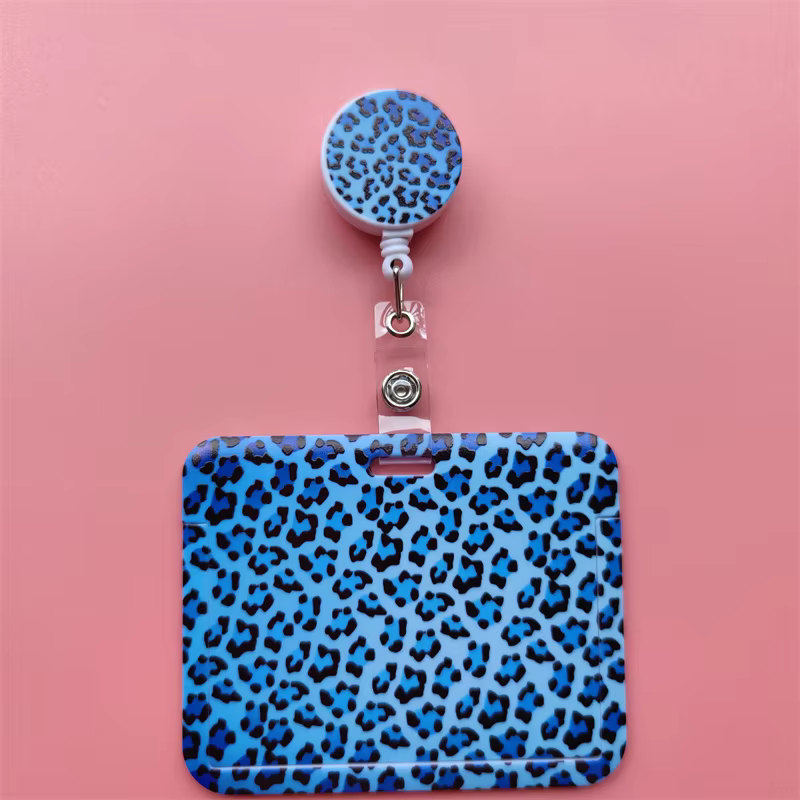 Porte-cartes à boucle rétractable horizontale léopard, bobine de Badge d'affaires, porte-cartes pour