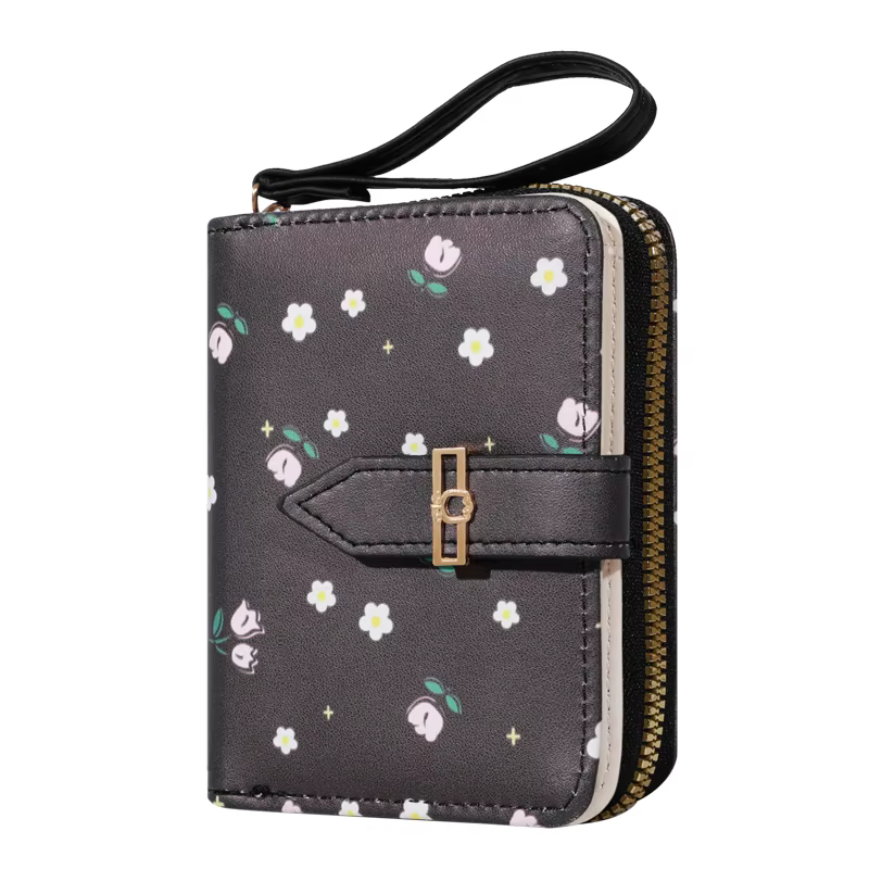 Porte-carte de crédit à motifs de fleurs pour femmes ou hommes, petite porte-cartes avec fermeture é