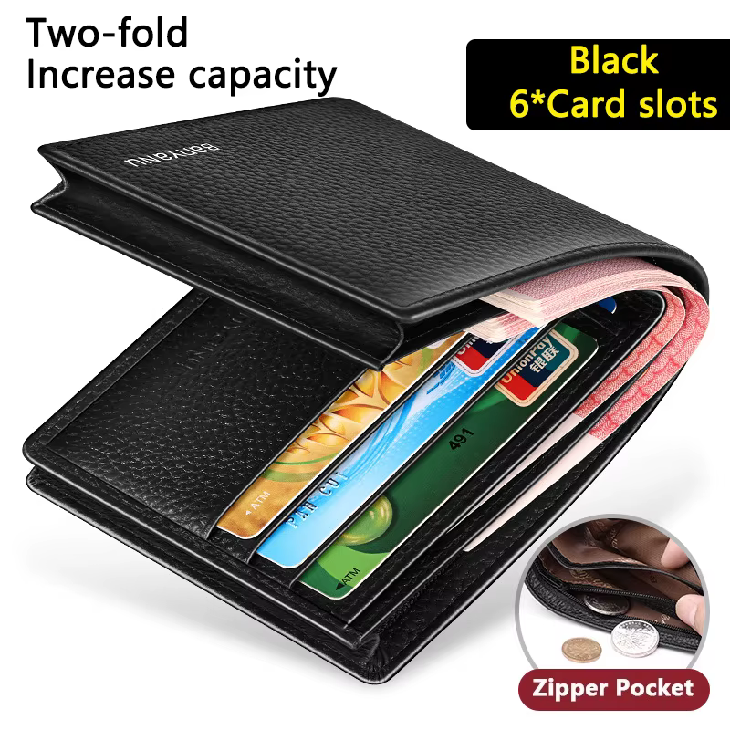 Portefeuille pour hommes d'affaires, Design Simple, pliable, en cuir de vache véritable, pour cartes