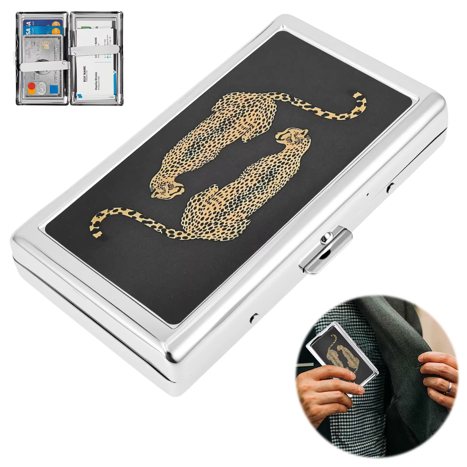 Porte-cartes en métal pour hommes, en acier inoxydable, ultra-fin, vintage, étui de rangement pour c