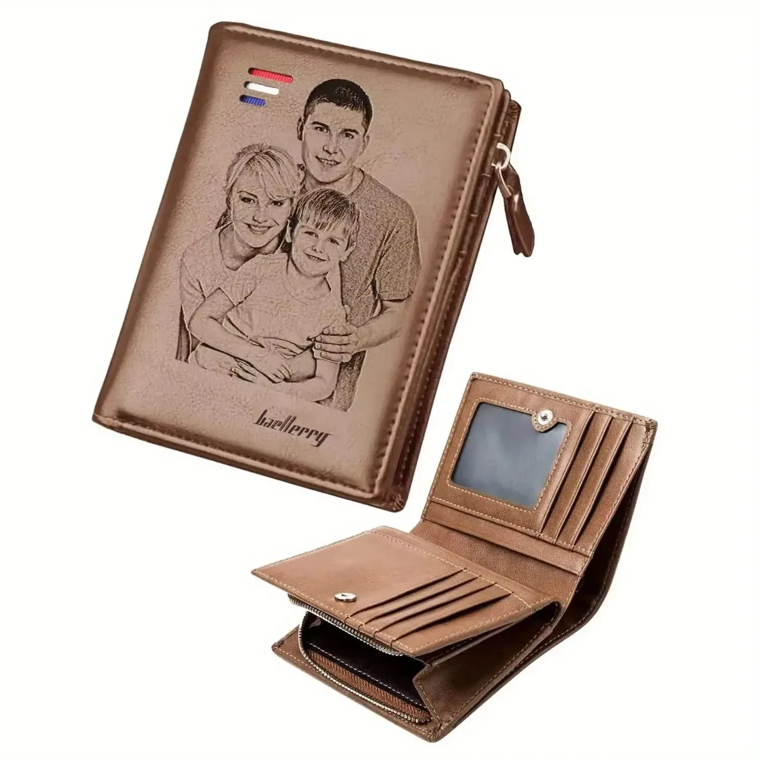 Portefeuille pour hommes avec texte Photo personnalisé, portefeuille avec image gravée, en cuir PU d