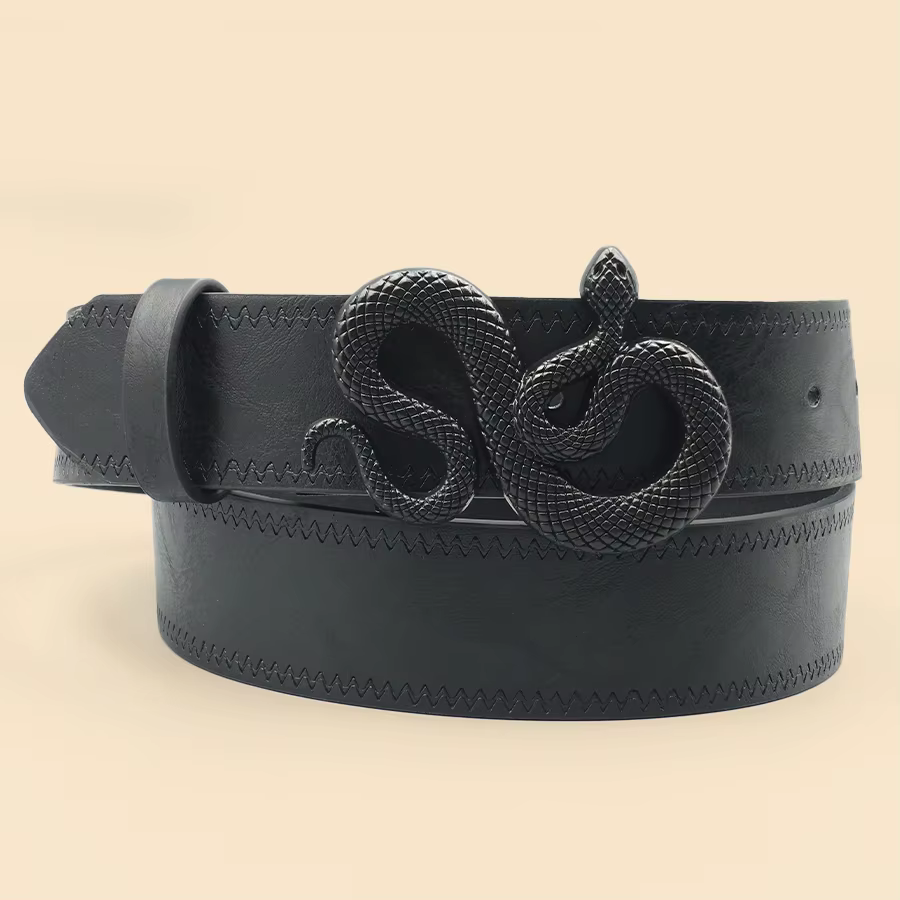 Ceinture noire décontractée en Pu pour femmes, sensation haut de gamme, boucle serpent mate, ceintur