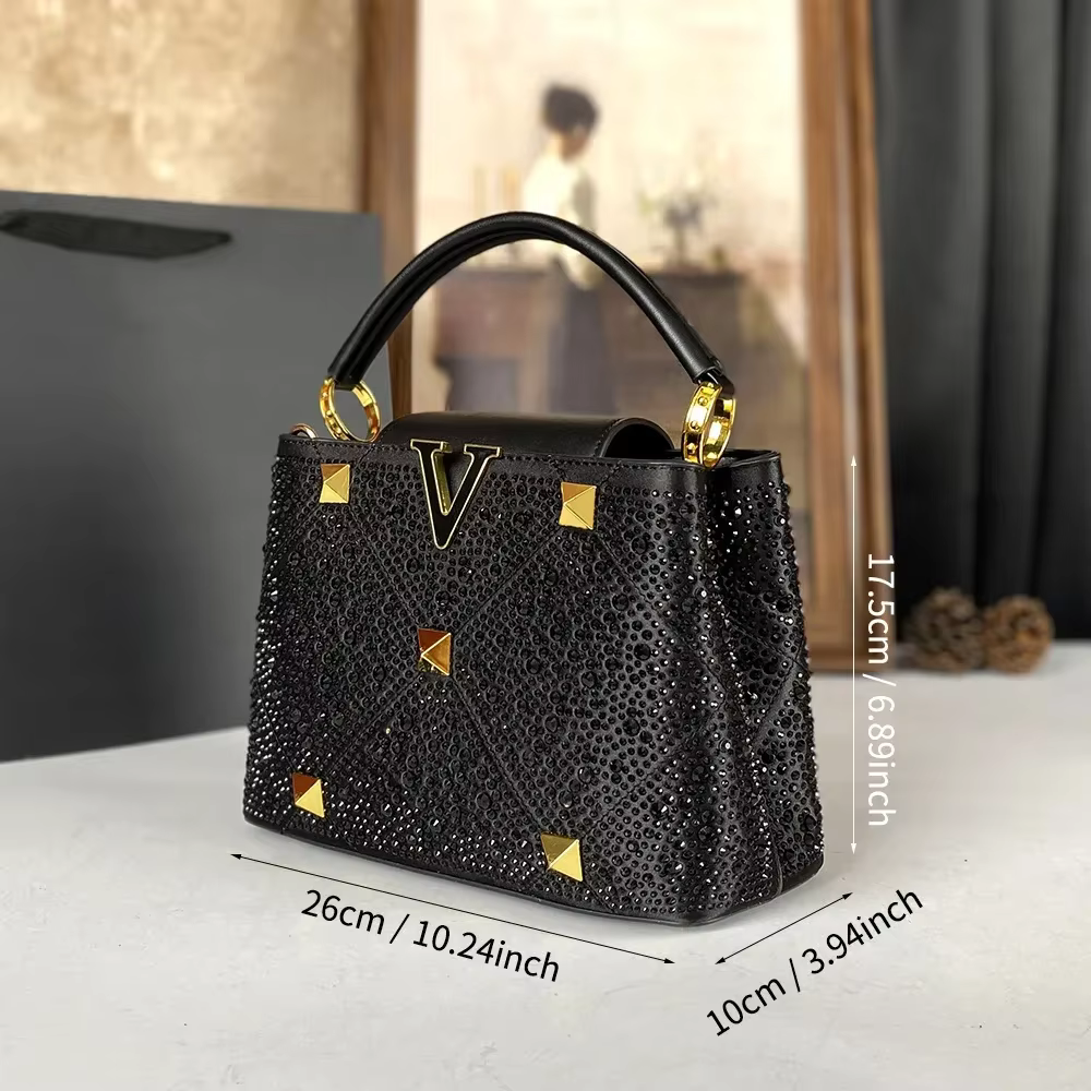 Brillant diamant Style sac à main 2025 nouveau sac pour femmes européennes et américaines Rivet eau 