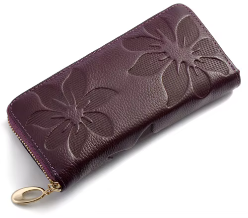Portefeuille long en cuir véritable pour femme, porte-cartes en cuir de vachette pleine fleur, poche