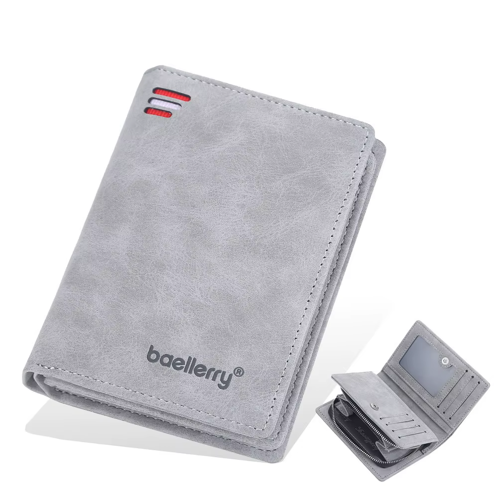 Portefeuille de poche avant pour hommes mince en cuir PU fermeture à glissière Protection RFID 10 em