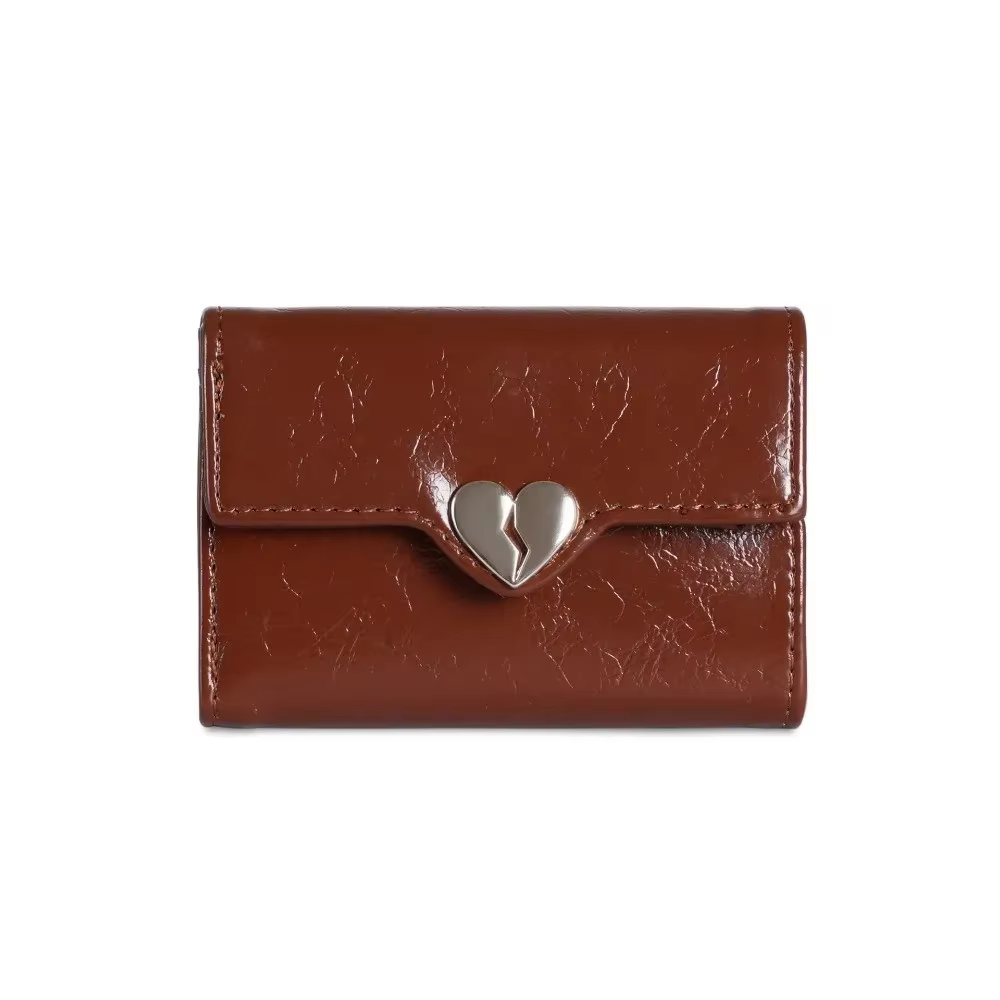 Portefeuille coréen Portable en cuir PU pour femmes, portefeuille en forme de cœur craquelé de haute