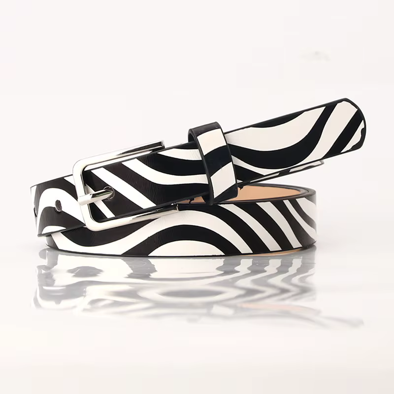 Ceinture en cuir fin à imprimé léopard unique et tendance, style niche, imprimé zèbre, pour femme, à