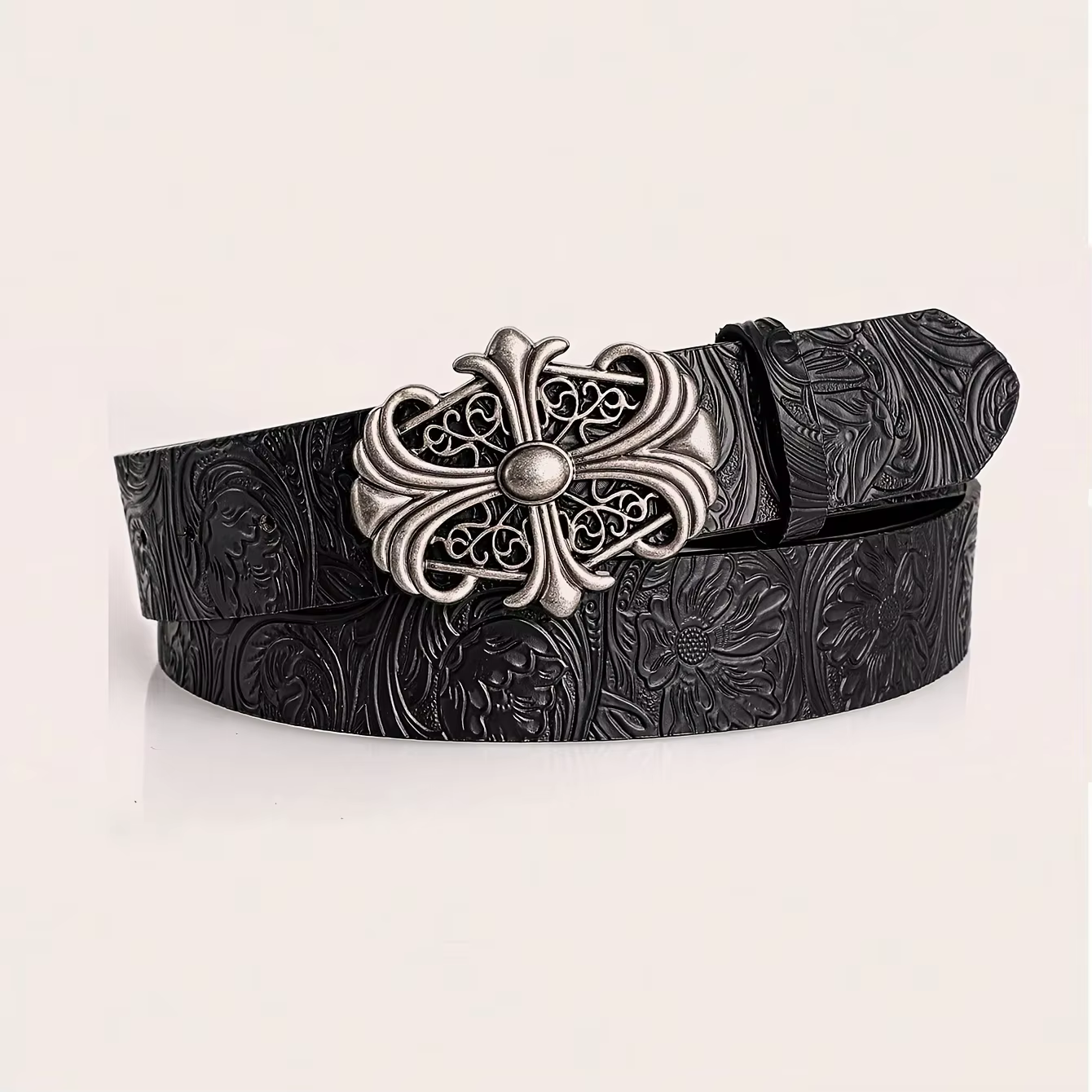 1 ceinture unisexe avec gaufrage, grise, style street punk western cowboy, adaptée aux jeans, aux fê