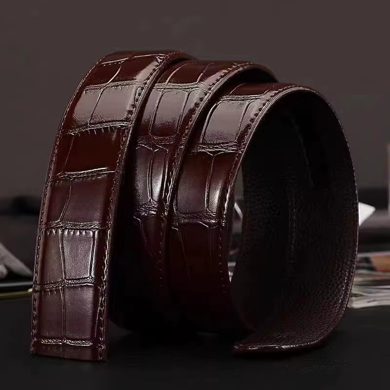 Ceintures à boucle automatique motif Crocodile pour hommes, en cuir véritable, à la mode, pour affai