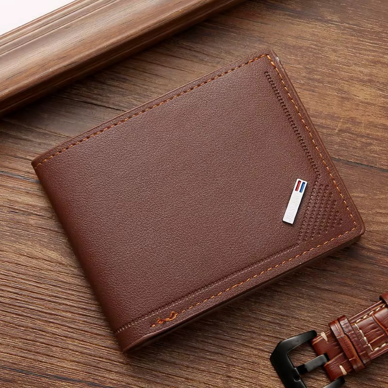 Portefeuille en cuir souple horizontal pour hommes, porte-cartes de crédit, porte-monnaie court, por