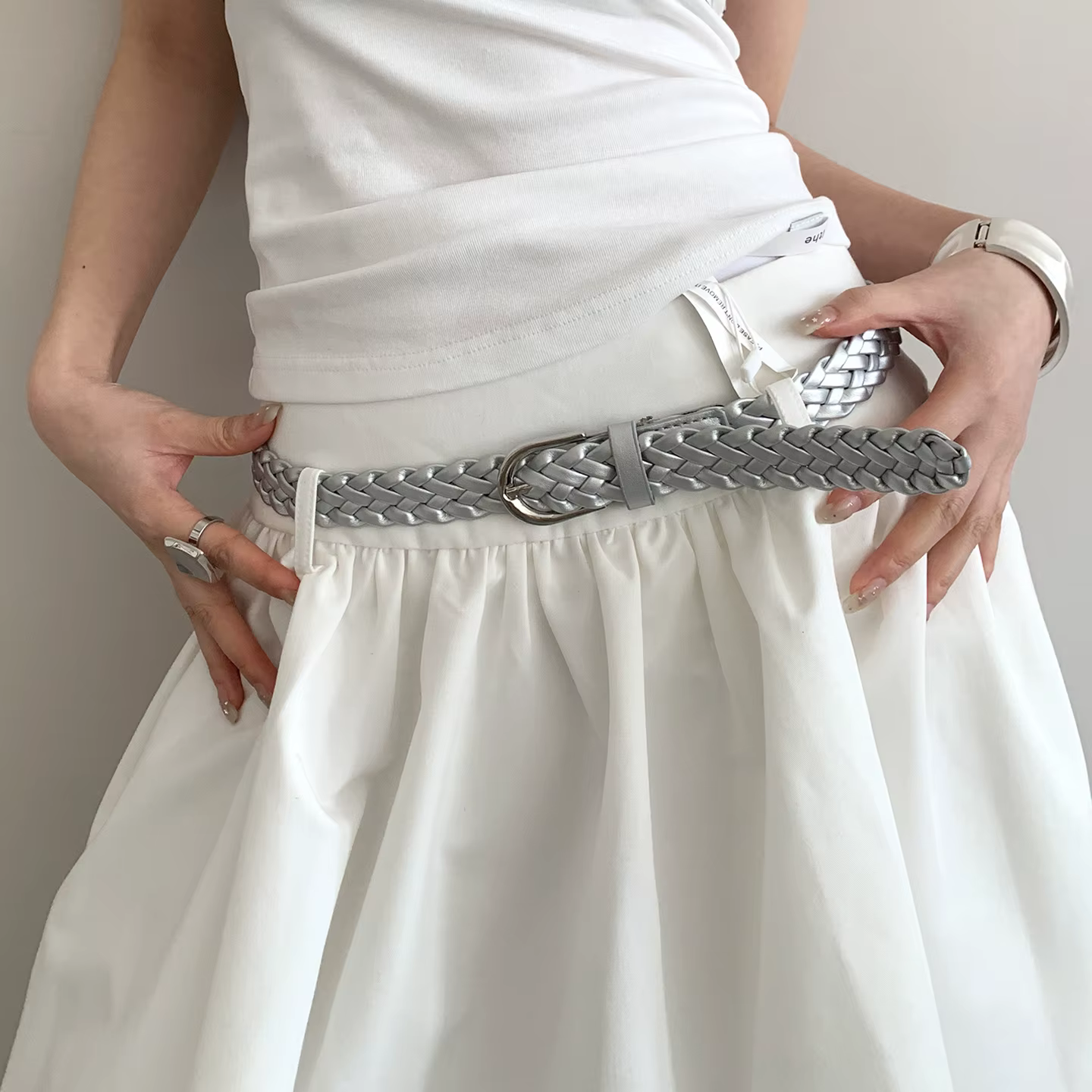 Ceinture tissée à la main rétro littéraire pour femmes sans perforation Ceinture marron