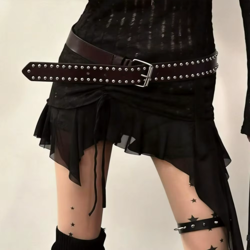Ceinture Punk cloutée pour femmes et hommes, large, en cuir PU, rivets, style gothique streetwear, p