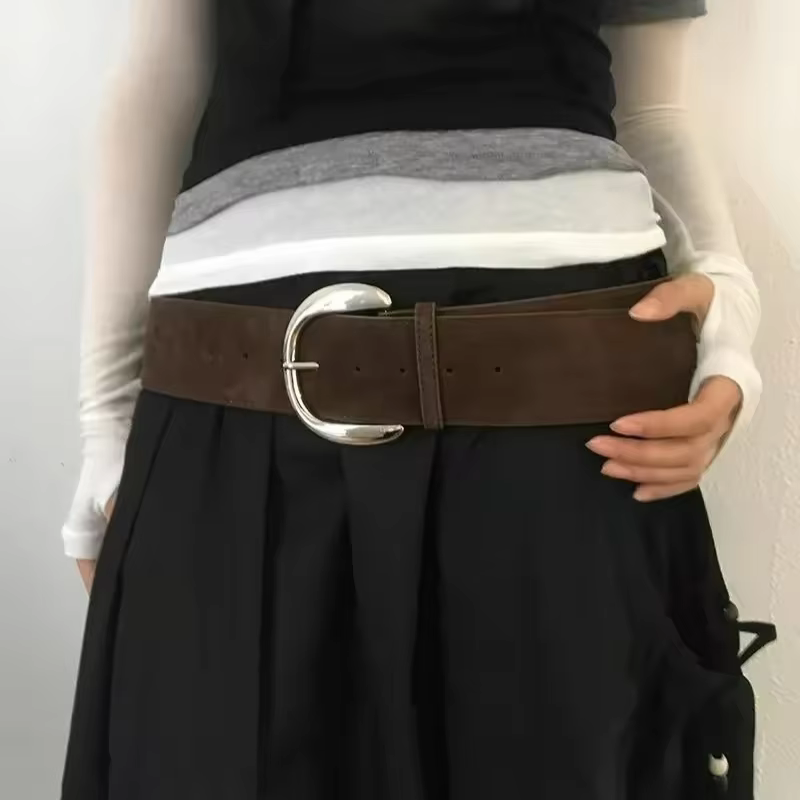 Large ceinture en cuir suédé femmes Chamois cuir Design de luxe Harajuku gothique filles chaudes Y2K