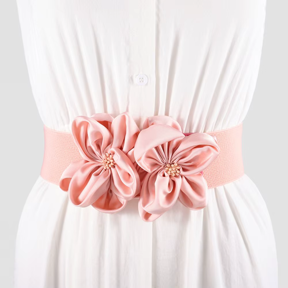 Femmes mode florale large ceinture élastique Chic décontracté grandes fleurs ceinture à la mode tail