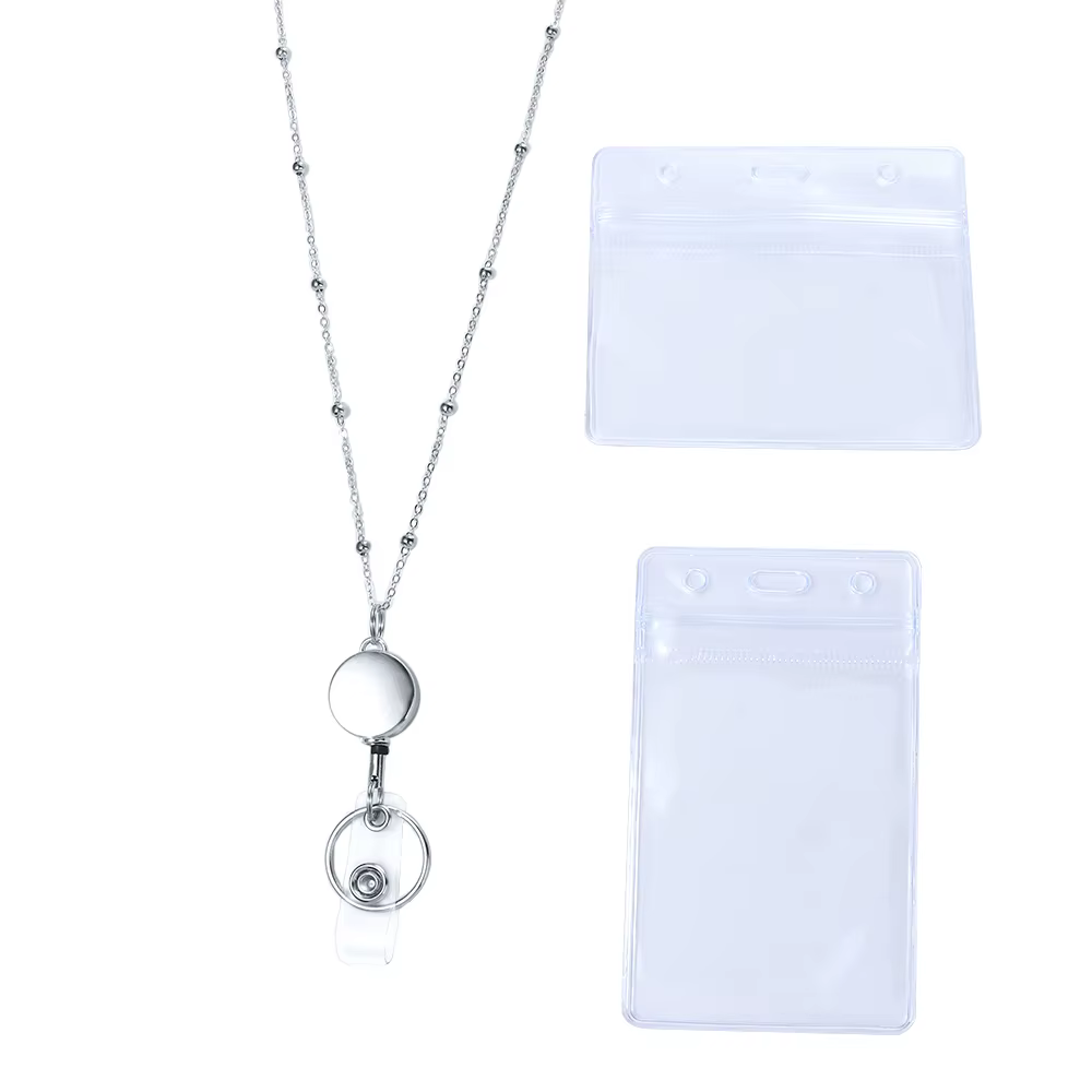 Cordon porte-badge rétractable en acier, étanche, pour fournitures de bureau, avec perles DIY et por