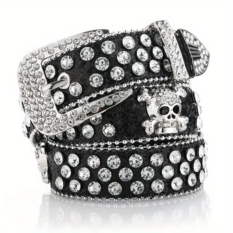 Glamour ceinture en PU rivetée en strass : l'accessoire parfait de style occidental pour les jeans Y