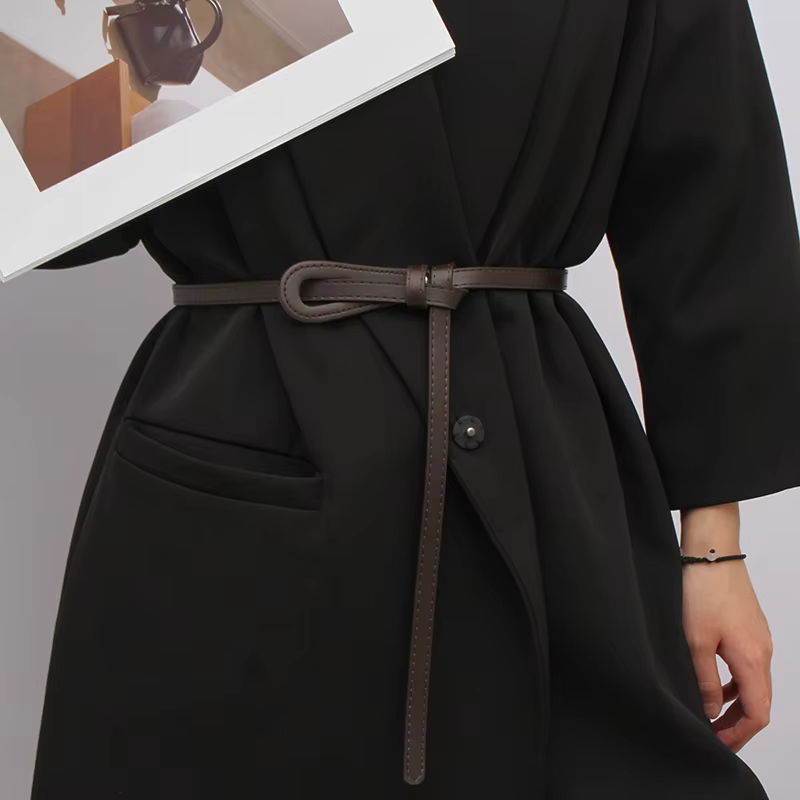 Ceintures fines à nœuds pour femmes, ceinture de taille tendance en PU, longues, accessoires de robe