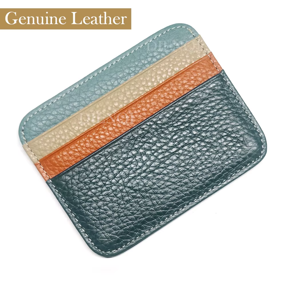 Portefeuille en cuir Ultra fin motif Lichi, porte-cartes en cuir véritable, id d'affaires, porte-car