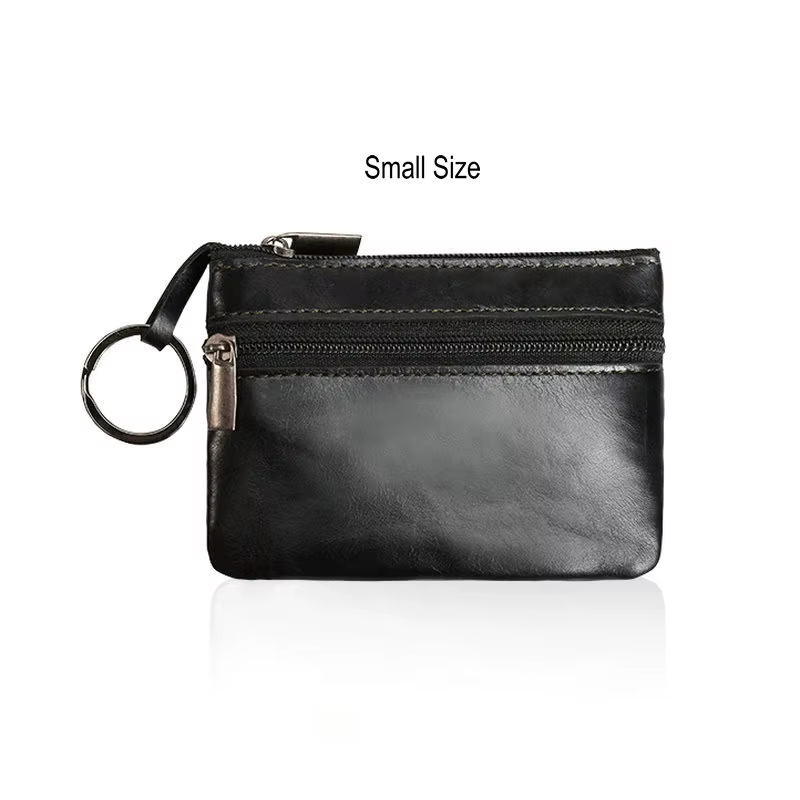 Porte-monnaie rétro en cuir véritable avec porte-clés pour hommes et femmes, portefeuille en cuir de