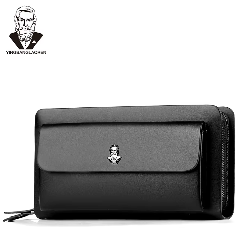 Marque de luxe hommes portefeuilles avec poche à monnaie Double fermeture éclair mâle portefeuille l