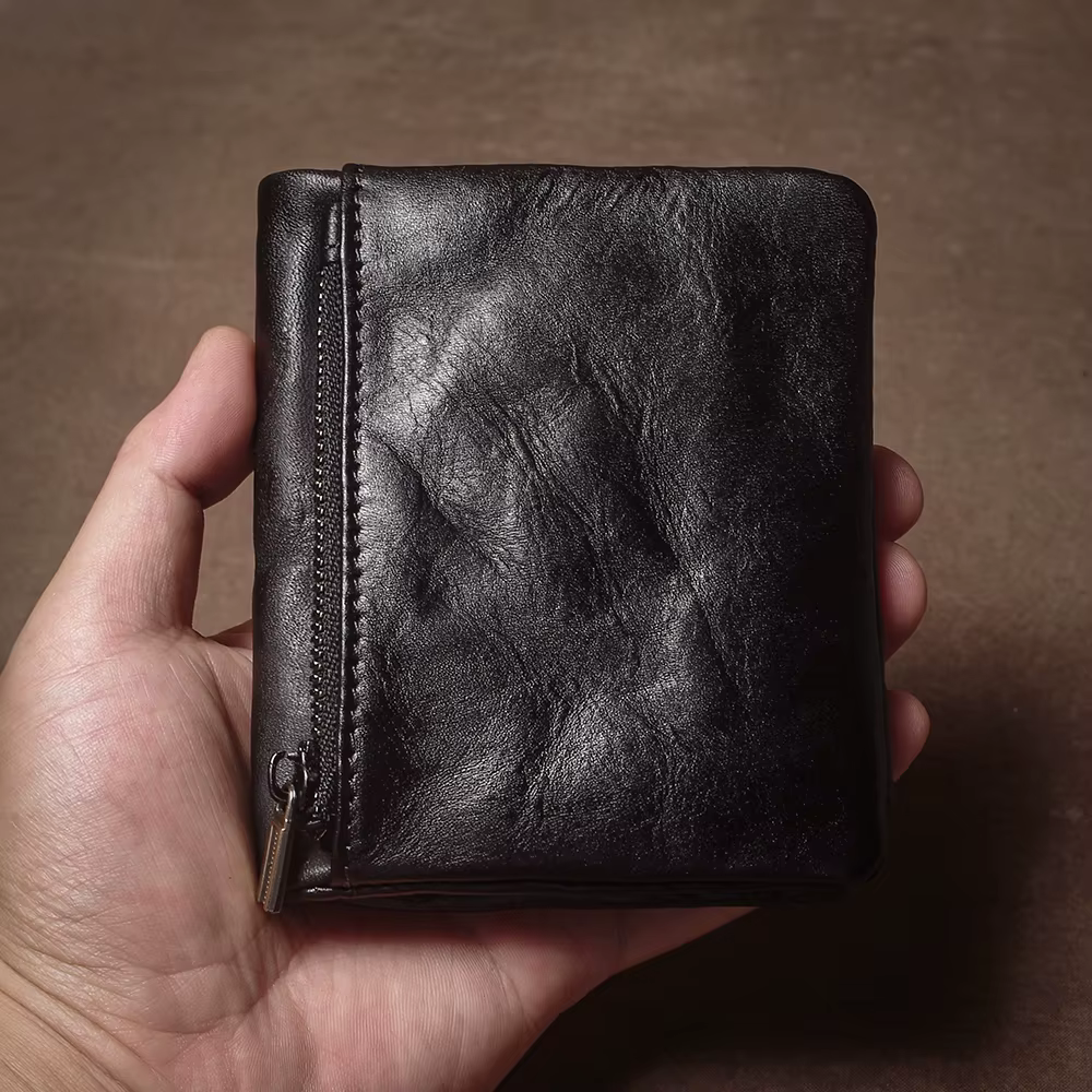 GURO – portefeuille Vintage en cuir véritable pour hommes et femmes, porte-monnaie à fermeture éclai