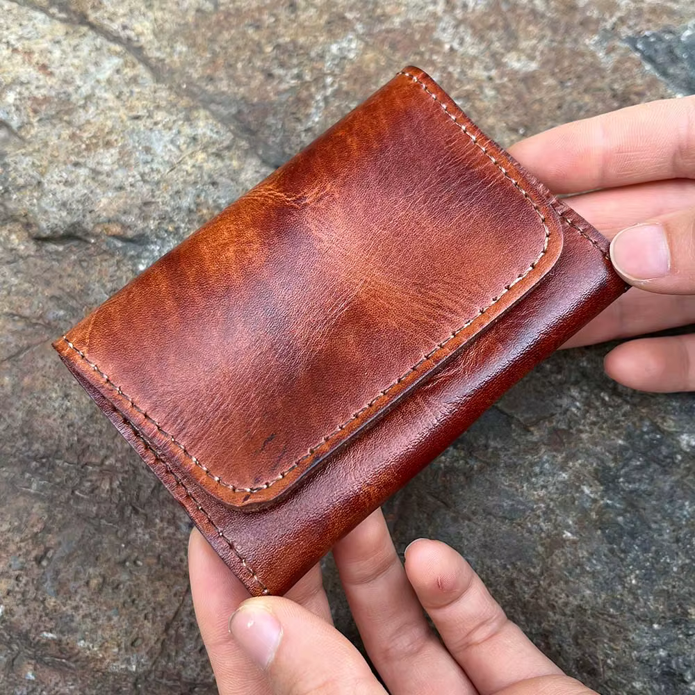 Brepostal-Portefeuille en cuir véritable rétro pour hommes et femmes, petit sac à main design, porte