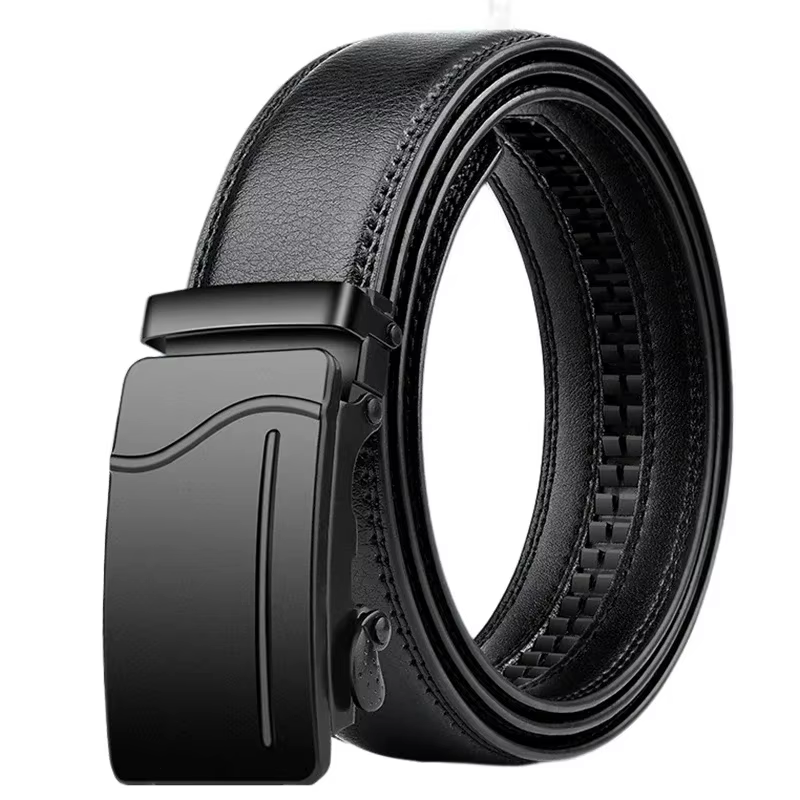 Ceinture unisexe en cuir PU pour homme et femme, sangle de structure automatique, alliage noir, envi