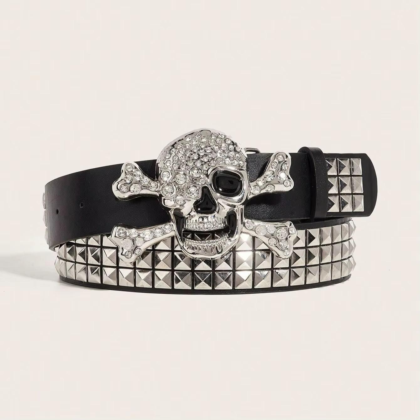 Ceinture à rivets et boucle tête de mort punk foncé pour hommes, 1 pièce, ceinture décorative polyva