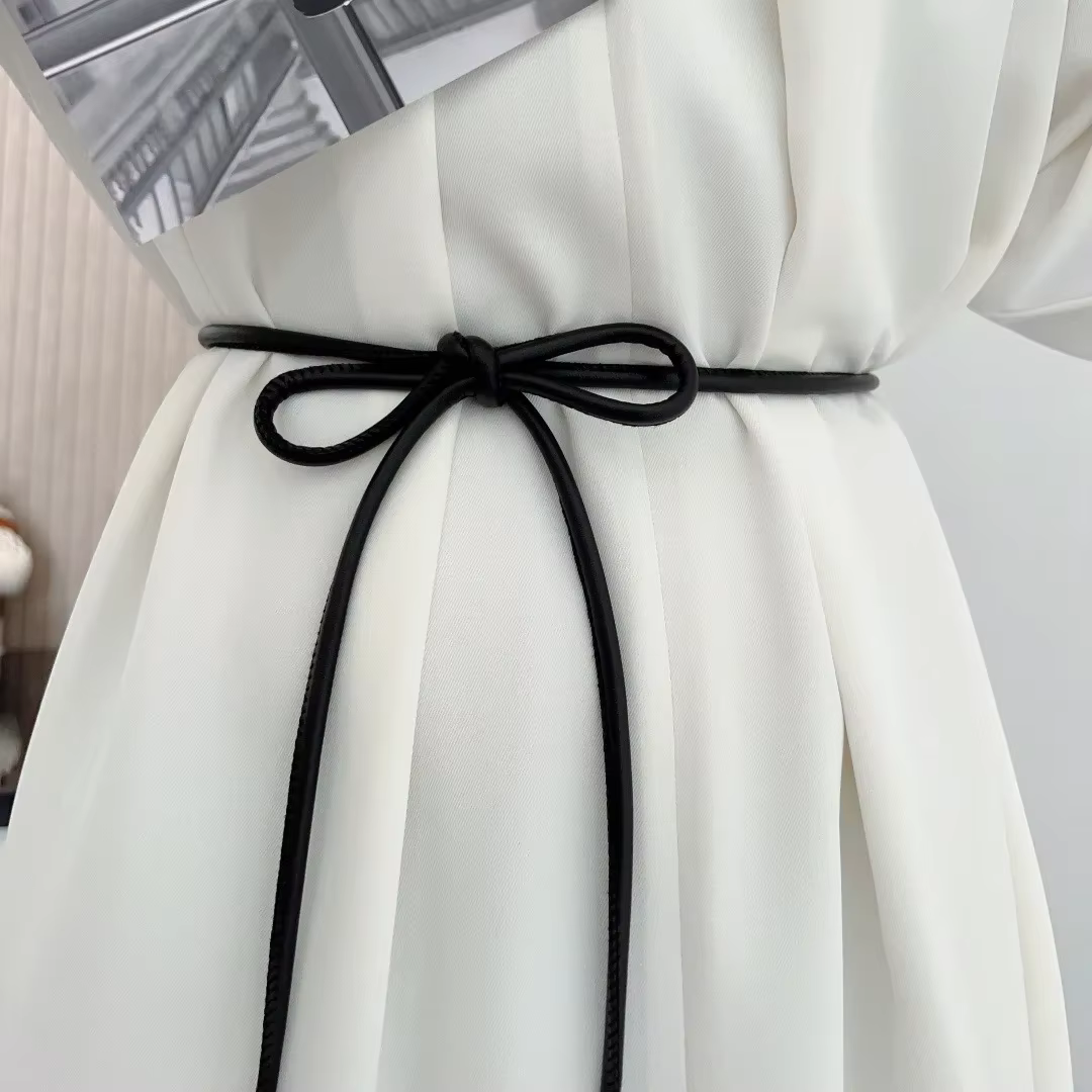 Ceinture ronde en cuir ornée d'un nœud polyvalent pour femme, robe avec un nœud détaillé