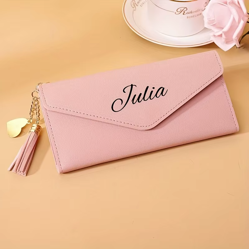 Portefeuille long personnalisable pour femme avec lettres, design à trois volets personnalisé avec p