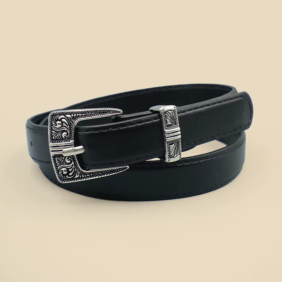 Ceinture pour femmes à bordure noire, couleur unie, ceinture quotidienne décontractée, boucle en all