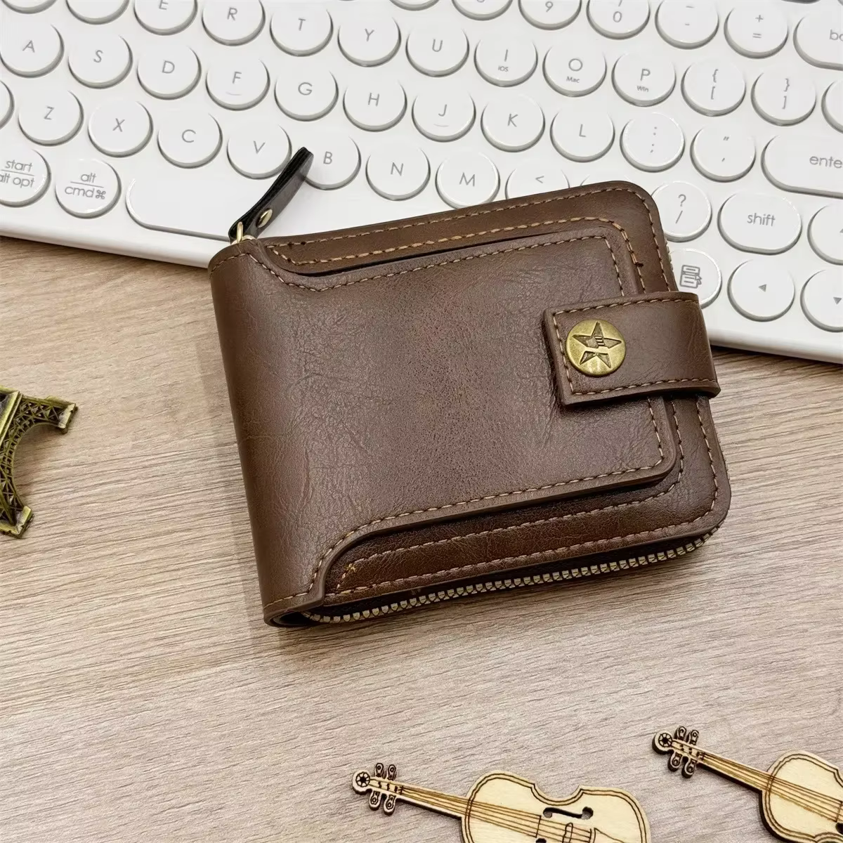 Portefeuille Vintage en cuir PU pour hommes, court, à loquet, fermeture éclair, pochette, couleur un