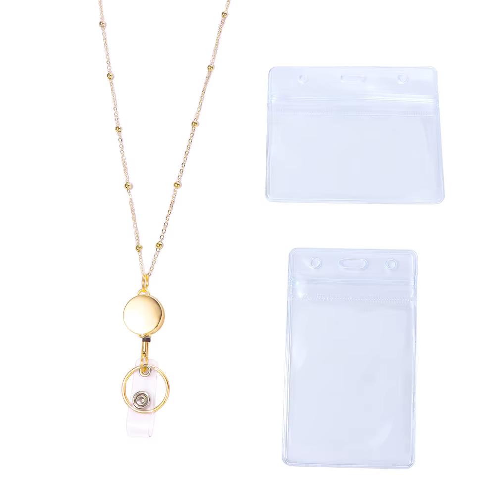Porte-clés porte-carte d'identité en acier inoxydable, collier porte-badge avec porte-cartes d'ident