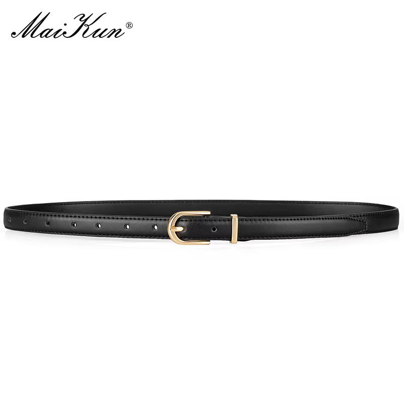 Maikun ceinture fine pour femmes boucle en alliage d'or ceinture en simili cuir pour robe